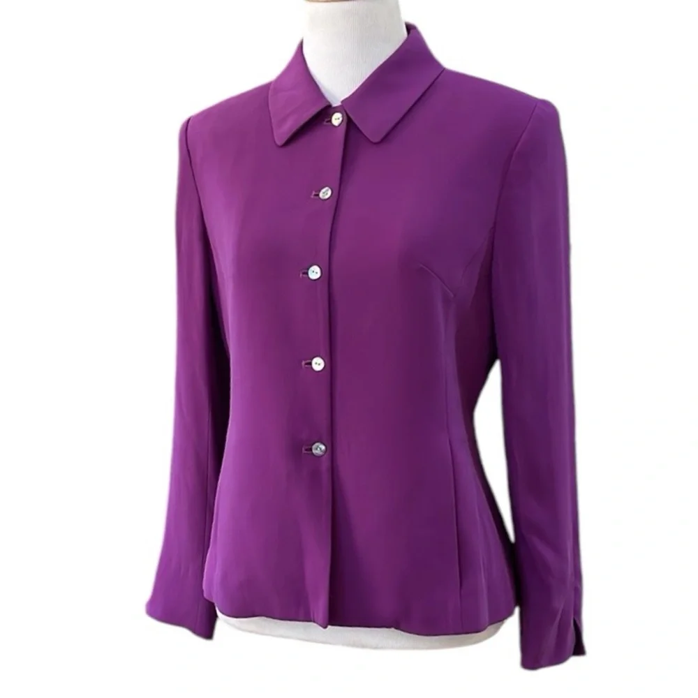 PETITE SOPHISTICATE SILK BUTTON DOWN BLAZER PURPLE SIZE 4 NEW WITH TAGS